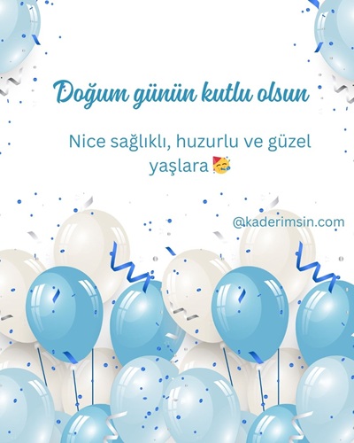 Mavi beyaz balonlu doğum günü kartı